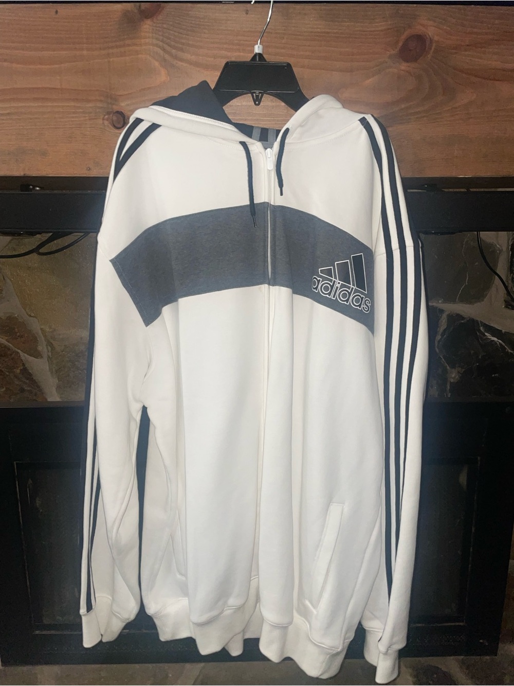 adidas White and Black Zip-Up Hooded Sweater